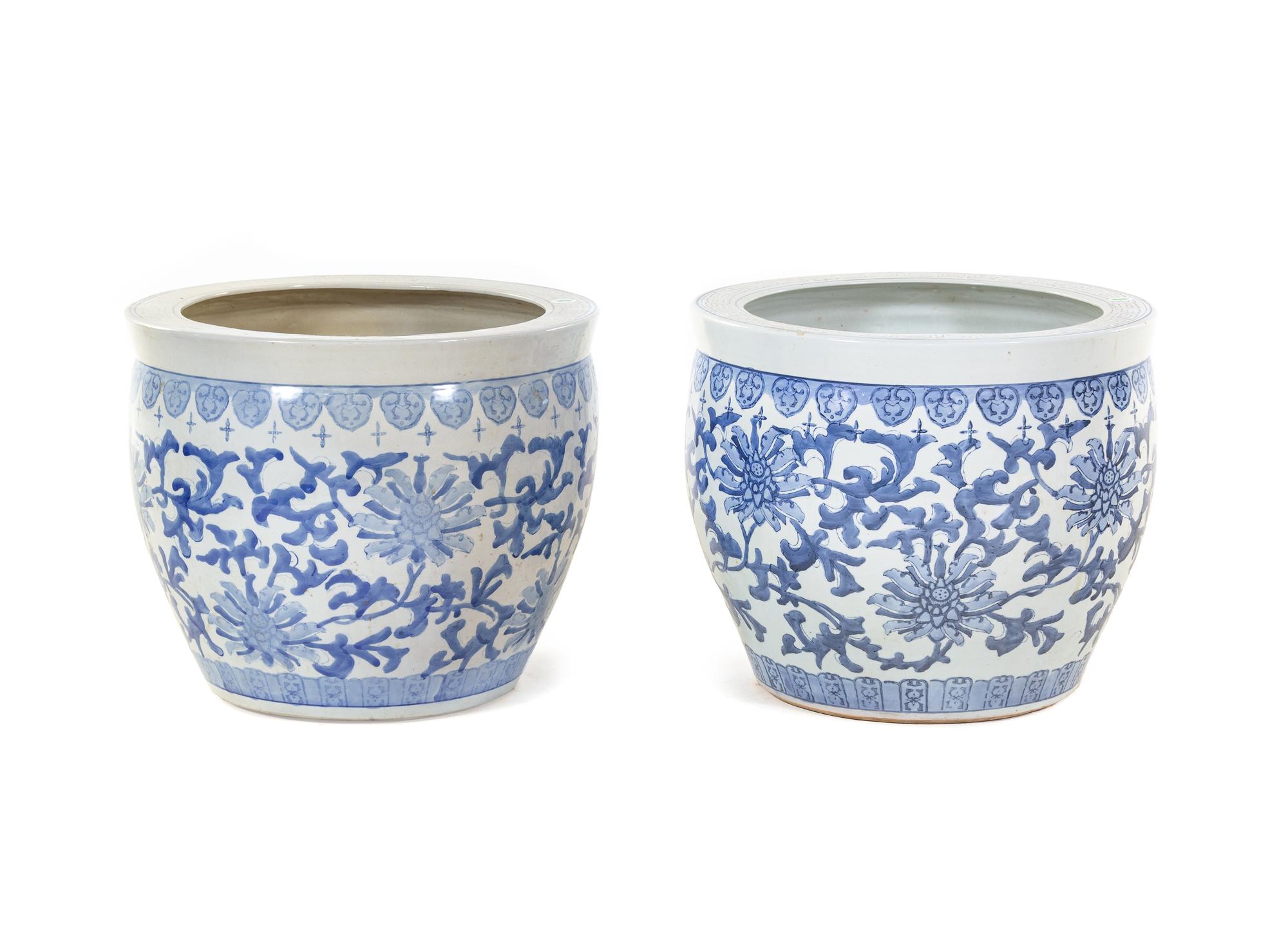 A Pair of Chinese Blue and White Porcelain Fish Bowls