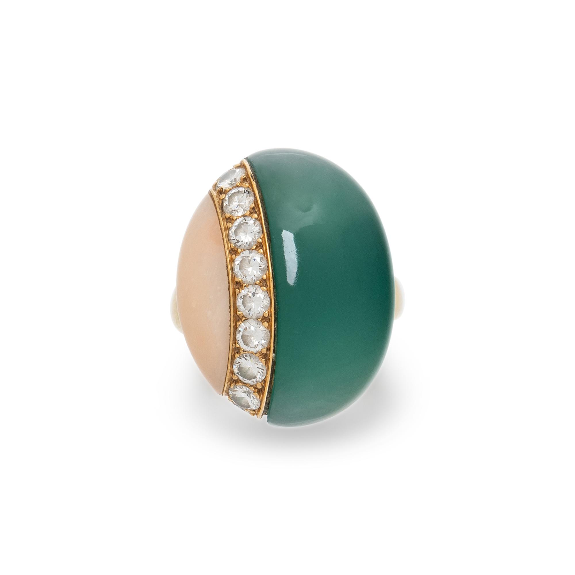 MAUBOUSSIN, CORAL, CHRYSOPRASE, AND DIAMOND RING