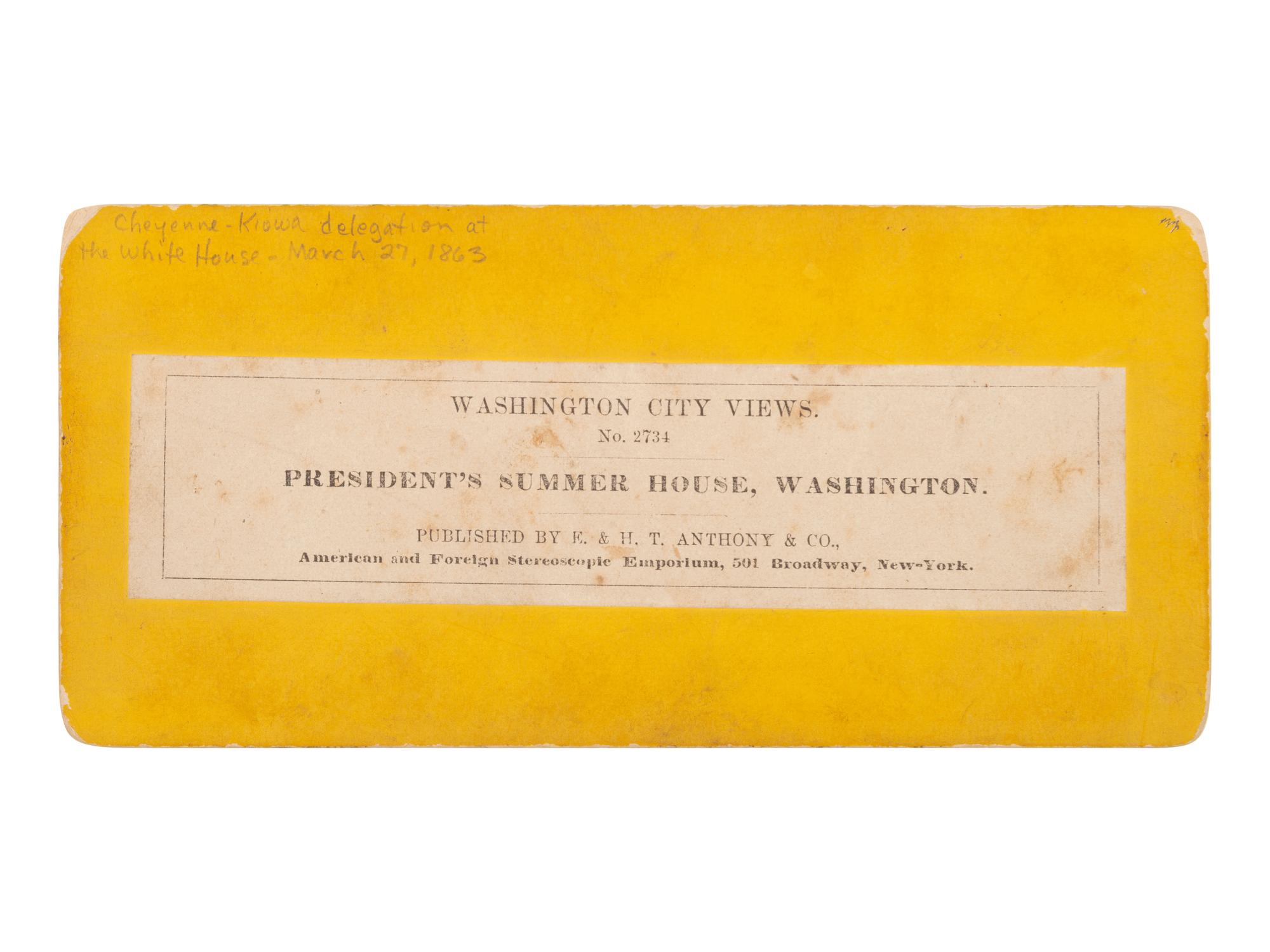 [NATIVE AMERICANS]. [BRADY, Mathew (1822-1896), photographer]. Stereoview of the Southern Plains delegation at the White House Conservatory, 27 March 1863. New York: E. & H.T. Anthony.