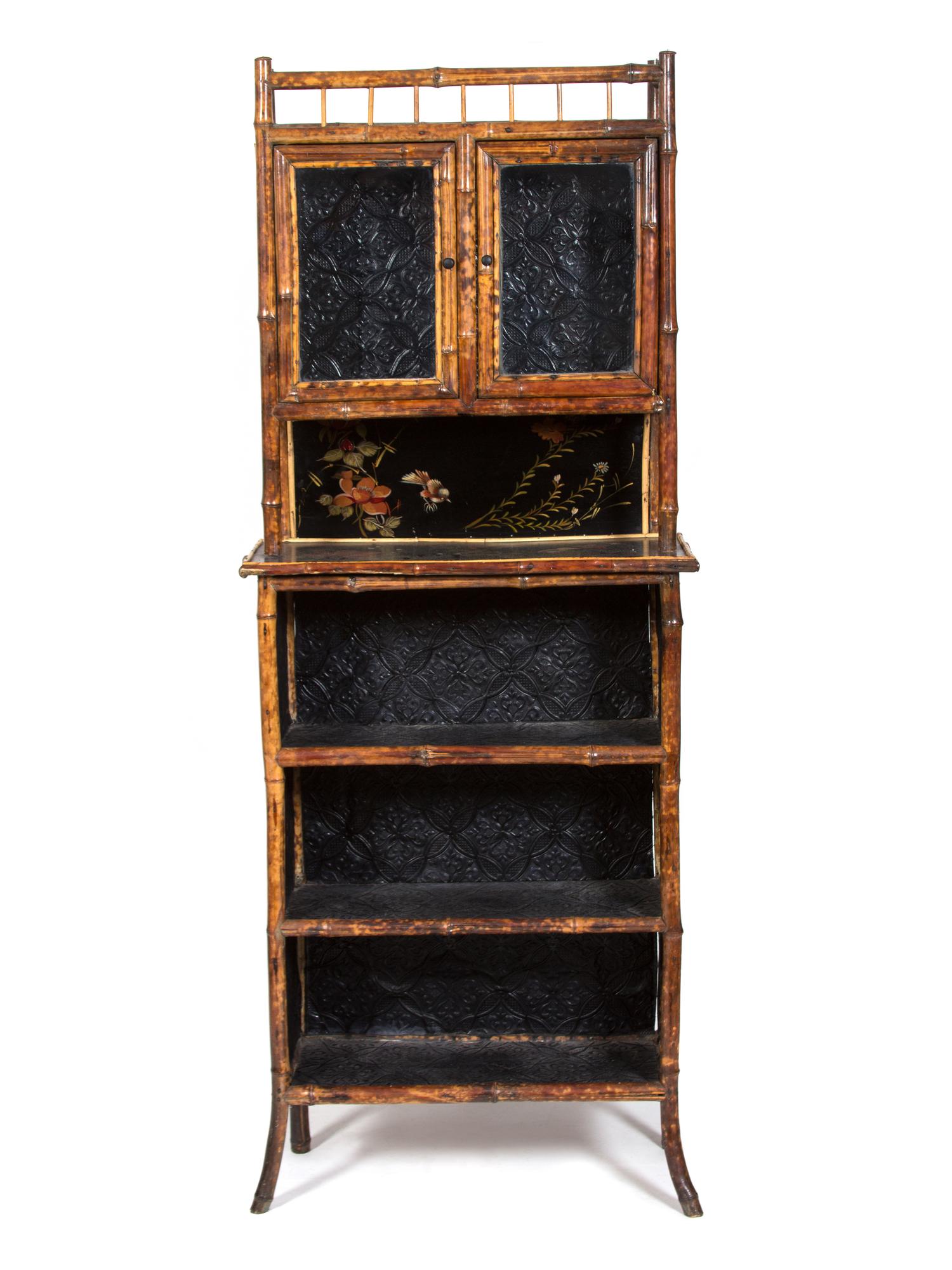 A Victorian Style Burnt Bamboo and Lacquer Display Cabinet — 19TH/20TH CENTURY