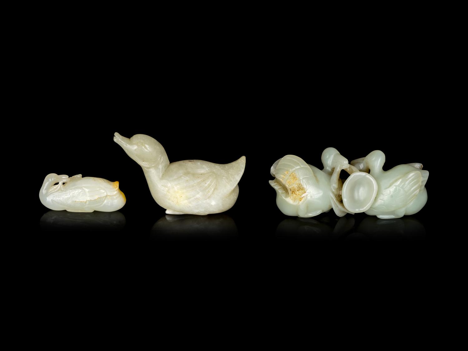 Three Chinese Jade Carvings of Ducks