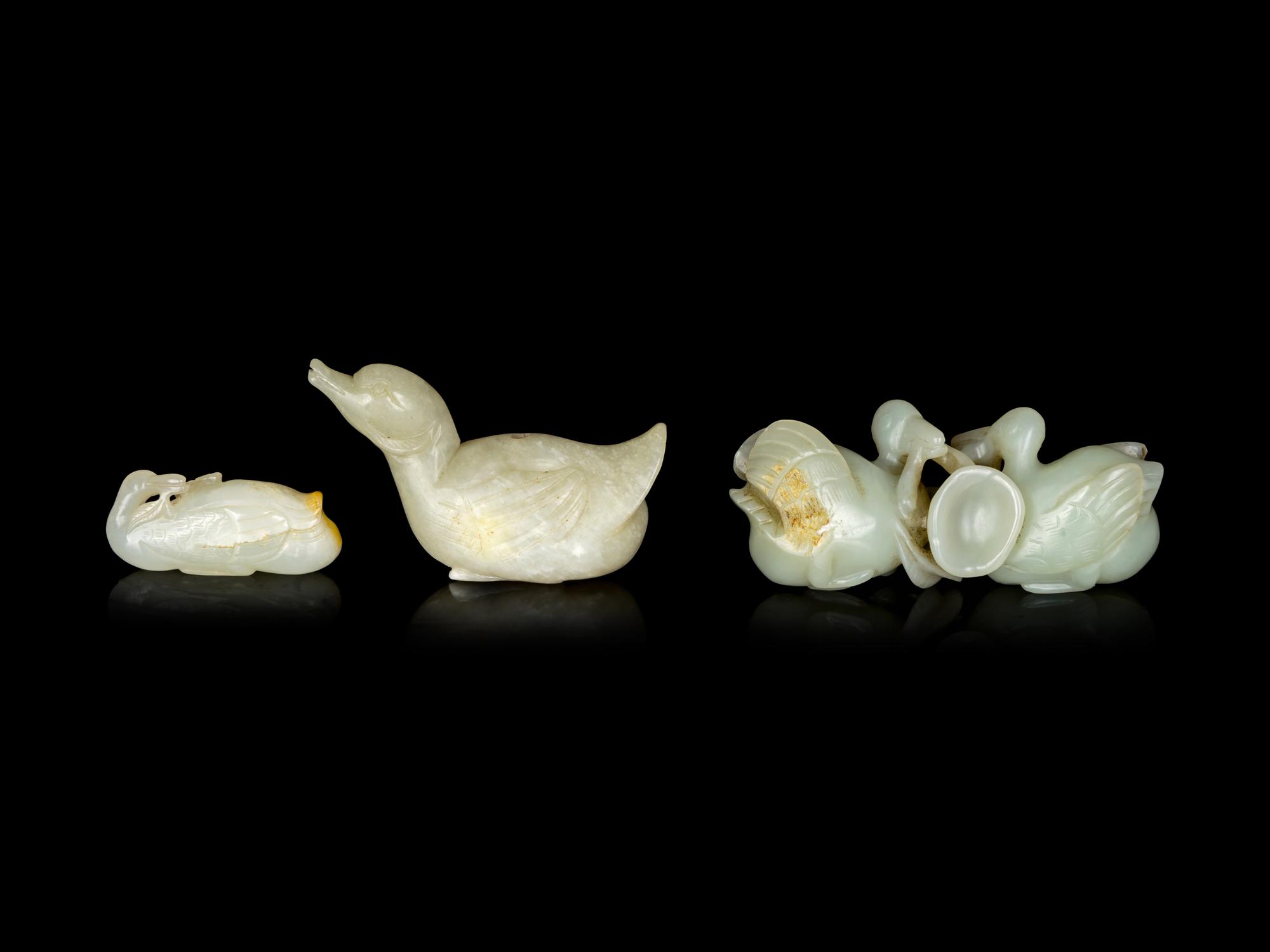 Three Chinese Jade Carvings of Ducks