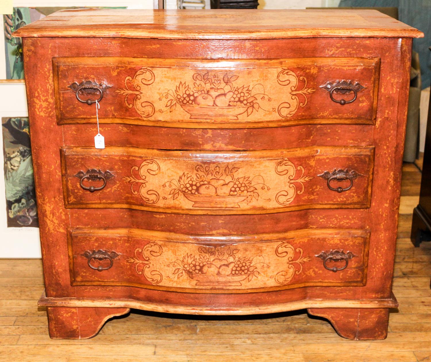 A Venetian Style Painted Chest of Drawers Height 39 3/4 x width 45 x depth 22 inches. — 20TH CENTURY