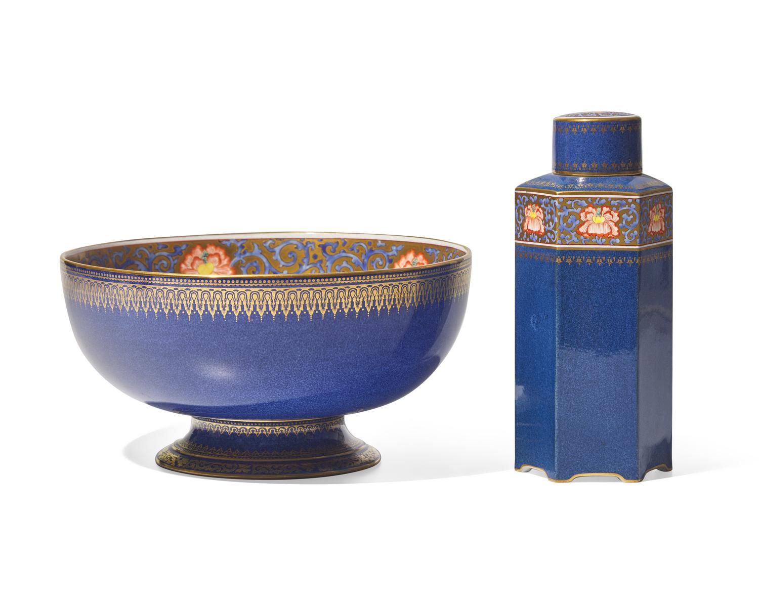 A Wedgwood Fruit Bowl and Hexagonal Tea Caddy