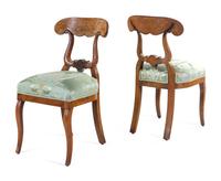 A Set of Four Biedermeier Foliate Carved Burl Walnut Side Chairs