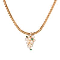 YELLOW GOLD, CULTURED PEARL, EMERALD AND DIAMOND PENDANT/NECKLACE