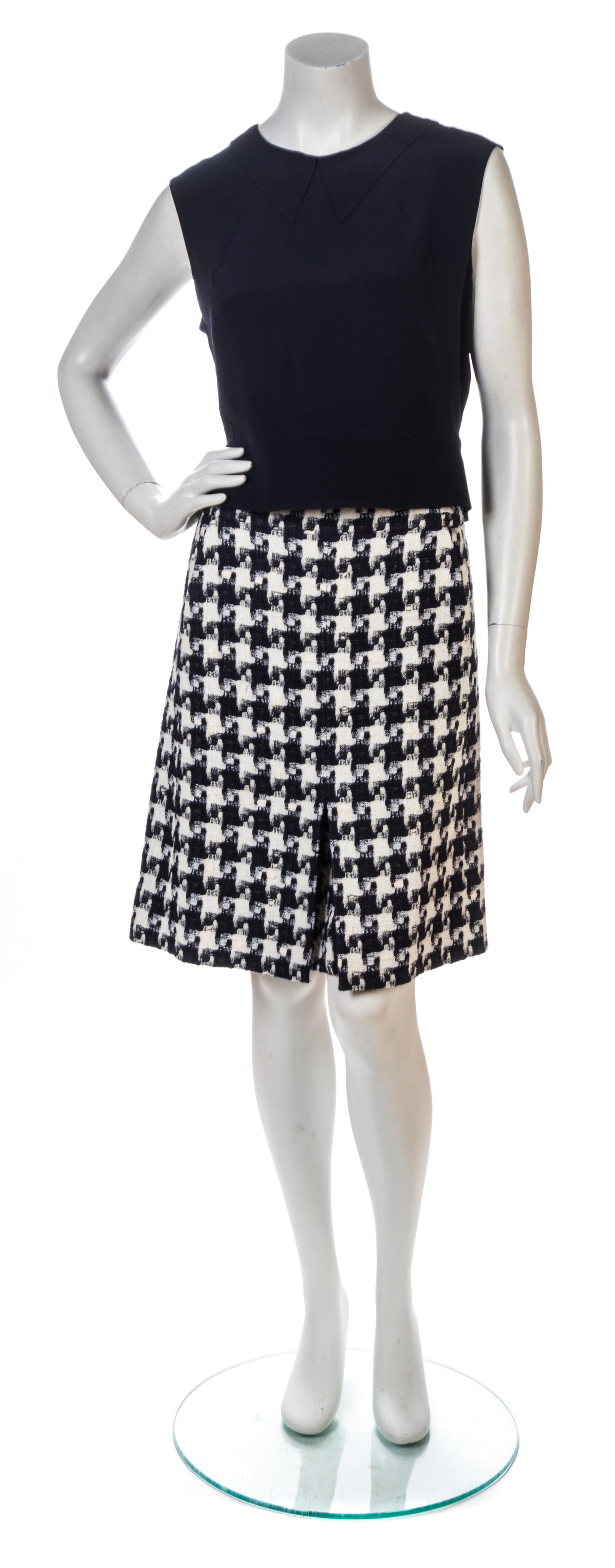 A Chanel Navy, White and Pink Reversible Cotton Tweed Skirt Suit,