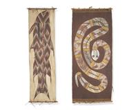 Fish and Rainbow Serpent, Two Western Arnhem Land Bark Paintings