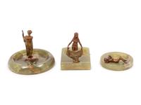 Three Art Deco Onyx and Bronze Figural Vide Poches