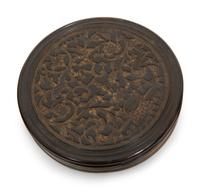 A Group of Six English Carved and Inlaid Horn Snuff Boxes and Cases