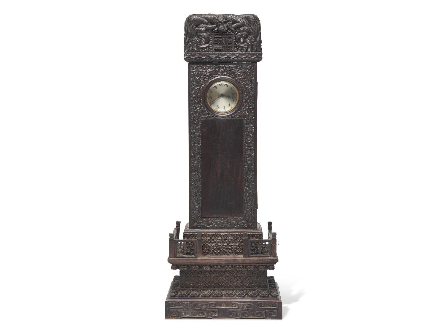 A Chinese Hardwood Stele Form Table Clock