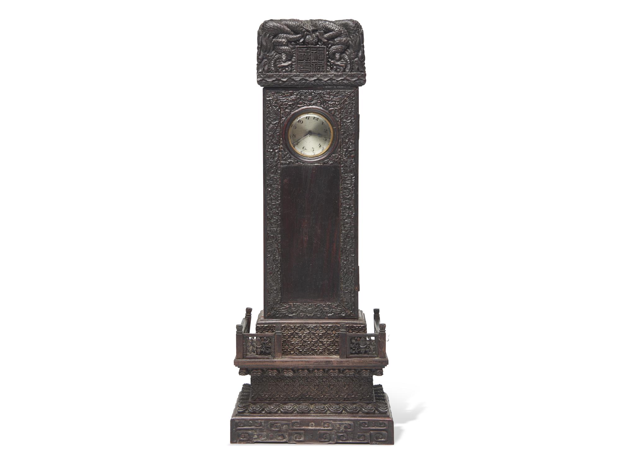 A Chinese Hardwood Stele Form Table Clock