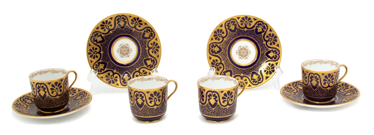 Four English Coalport Porcelain Demitasse Cups with Under Trays Diameter of saucer 4 1/2, height of teacup 2 inches. — LATE 19TH/EARLY 20TH CENTURY