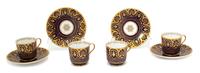 Four English Coalport Porcelain Demitasse Cups with Under Trays Diameter of saucer 4 1/2, height of teacup 2 inches. — LATE 19TH/EARLY 20TH CENTURY