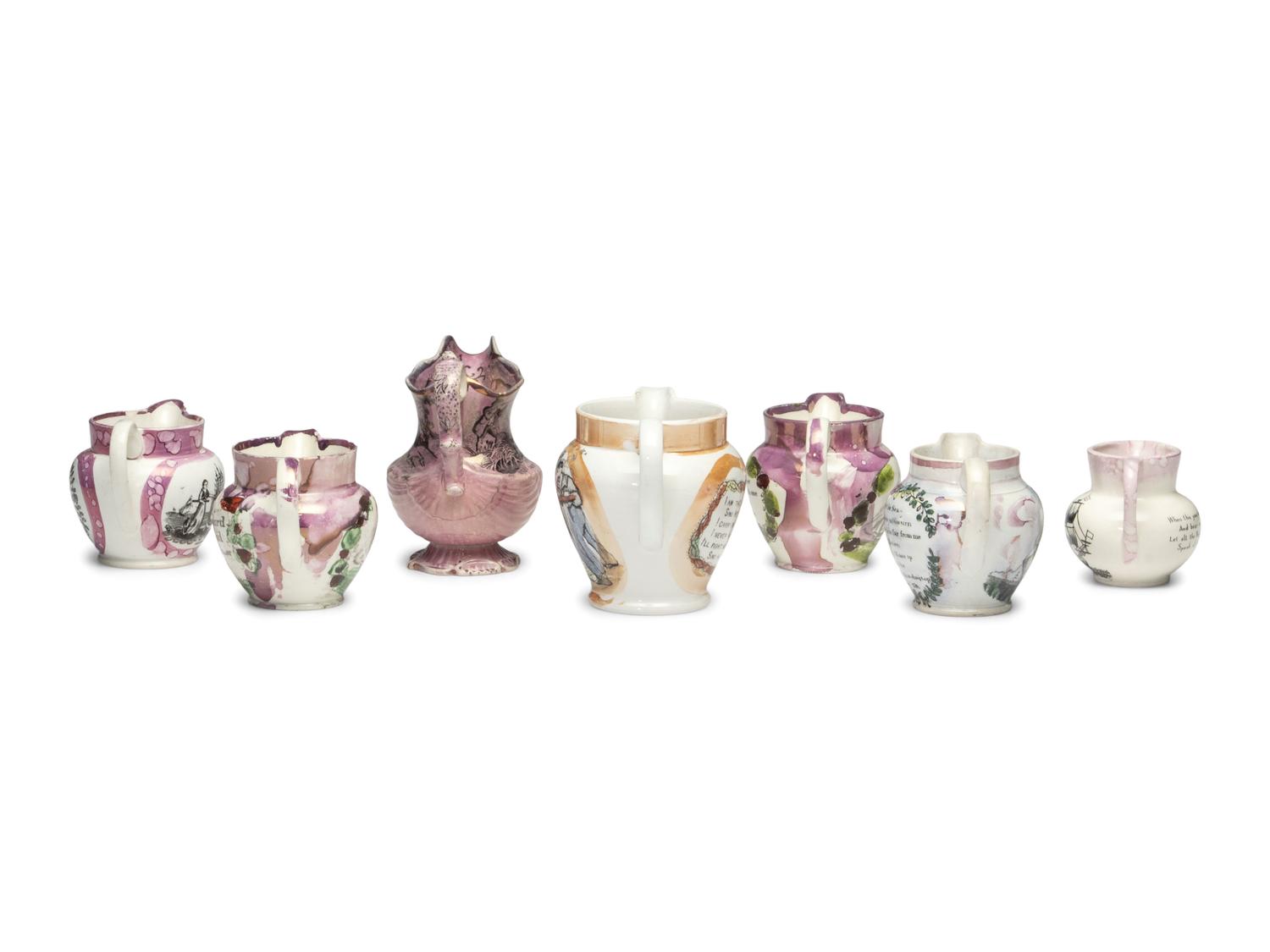 Seven Lusterware Creamers and Pitchers