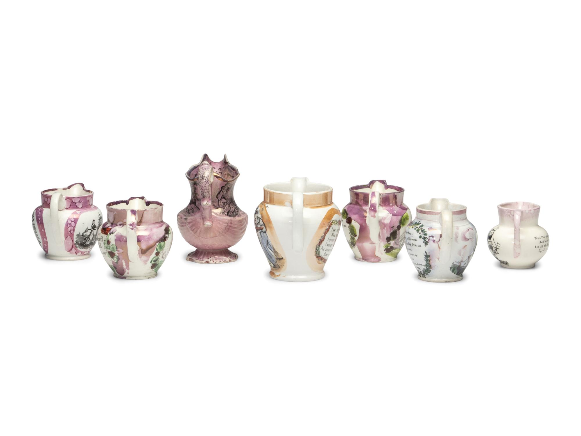 Seven Lusterware Creamers and Pitchers