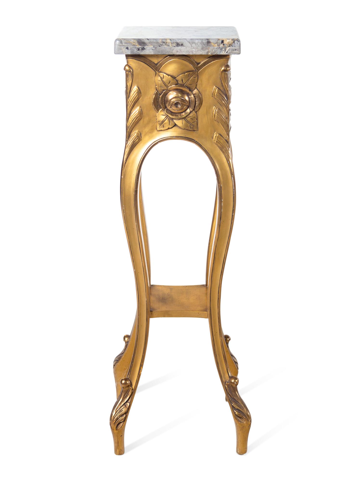 A Louis XV Style Giltwood Marble-Top Pedestal
