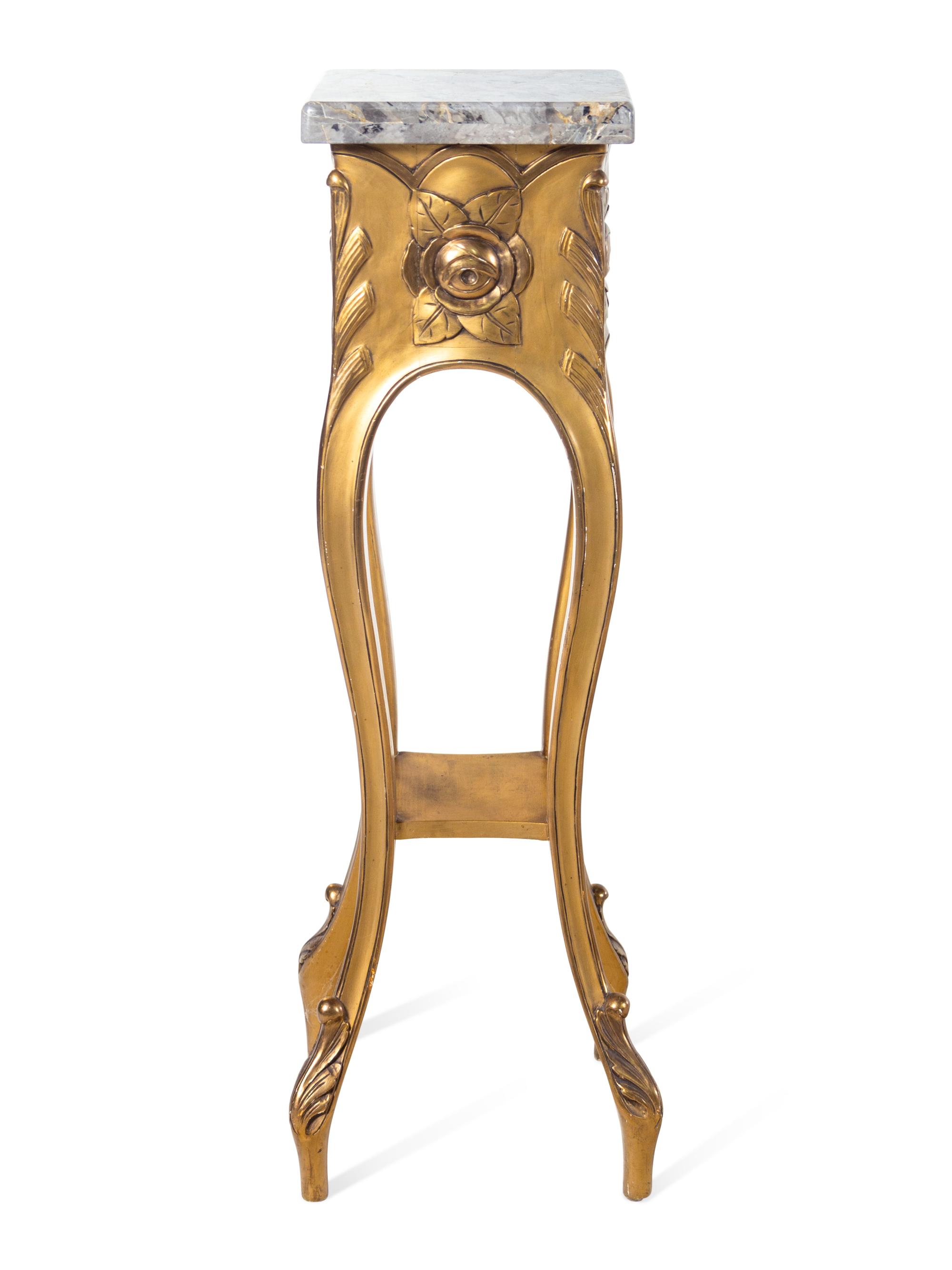A Louis XV Style Giltwood Marble-Top Pedestal
