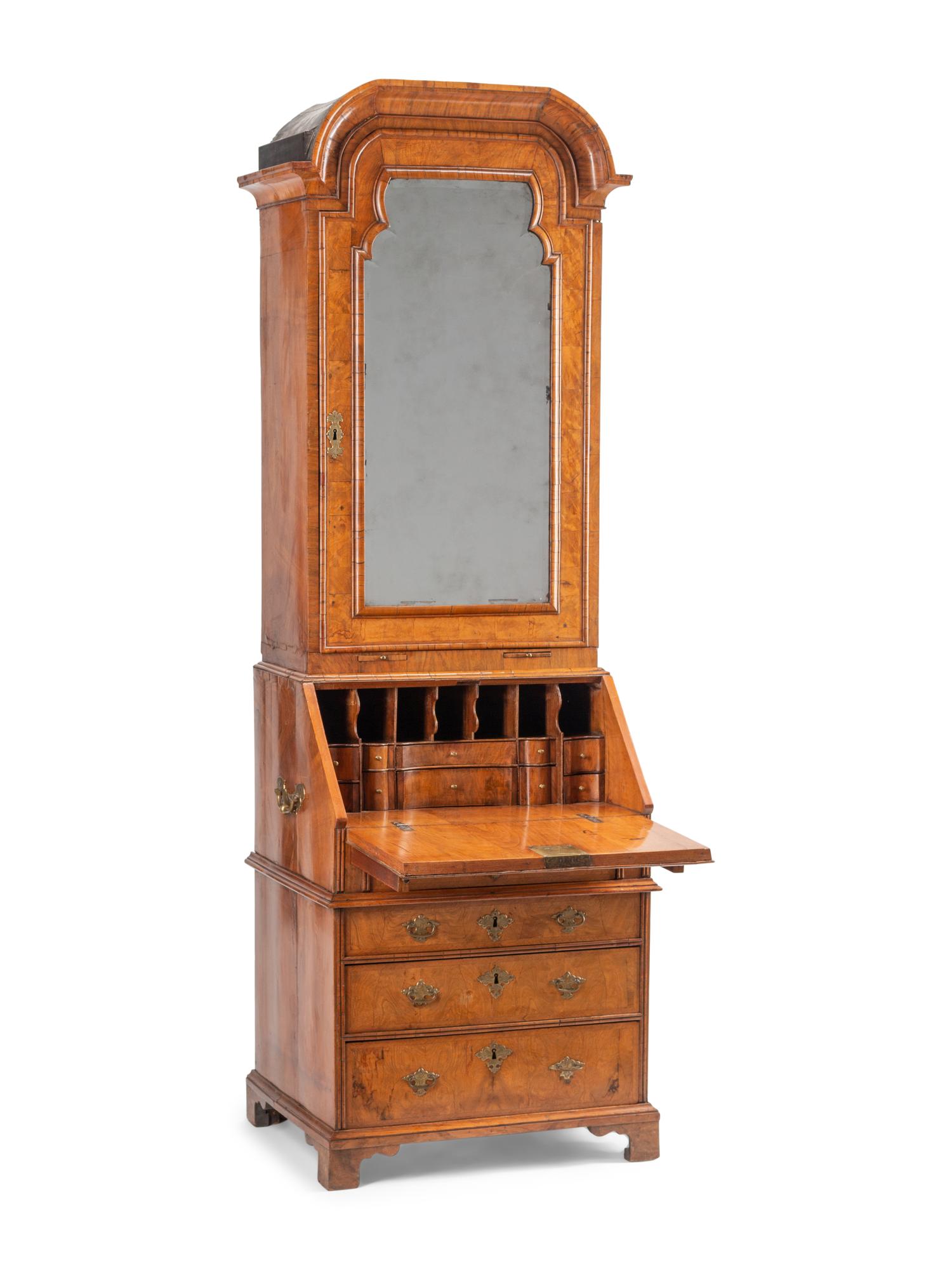 A George II Burl Walnut Bureau Cabinet