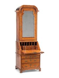 A George II Burl Walnut Bureau Cabinet