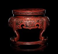 A Pair of Japanese Carved Cinnabar Lacquer Stands