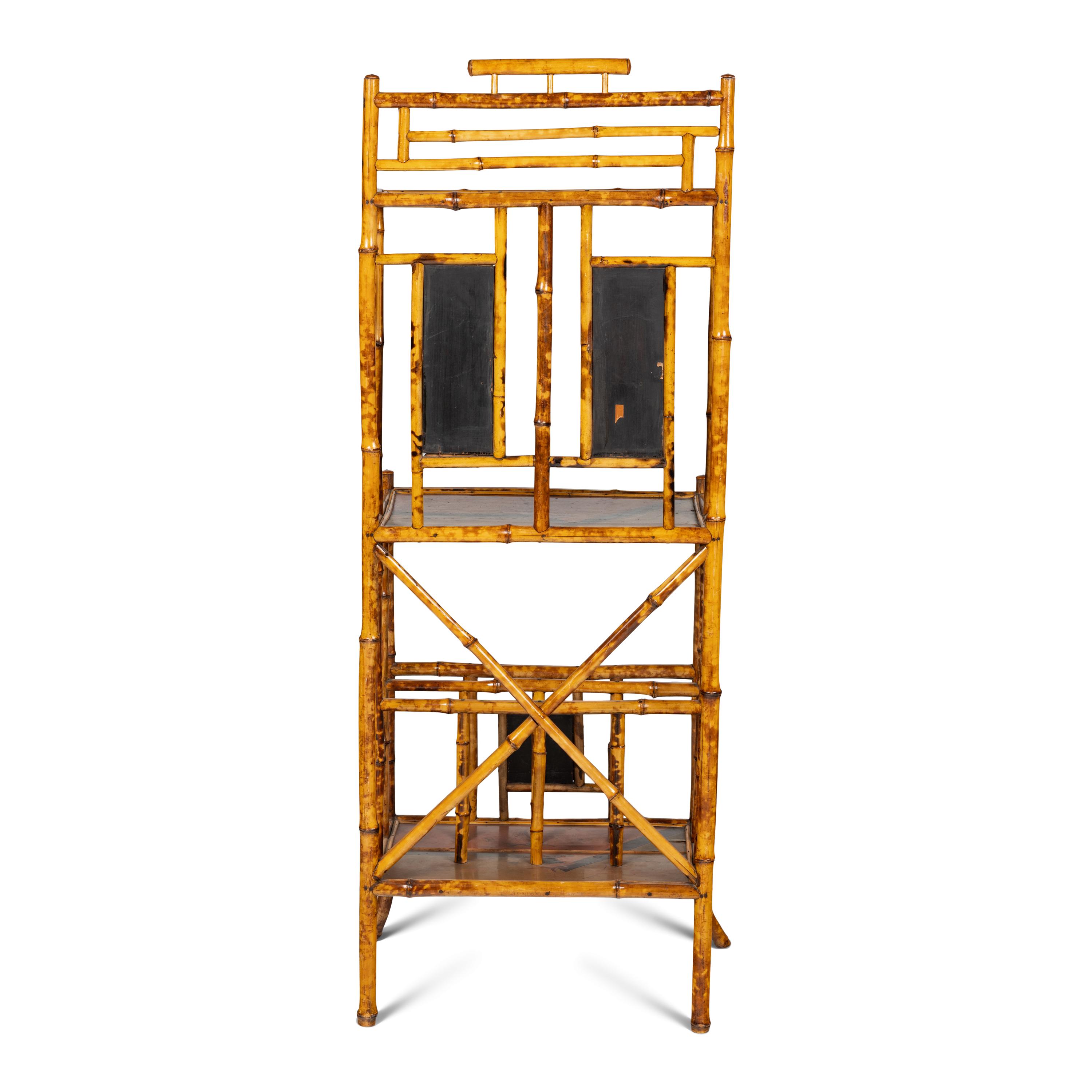 An English Bamboo and Lacquer Etagere