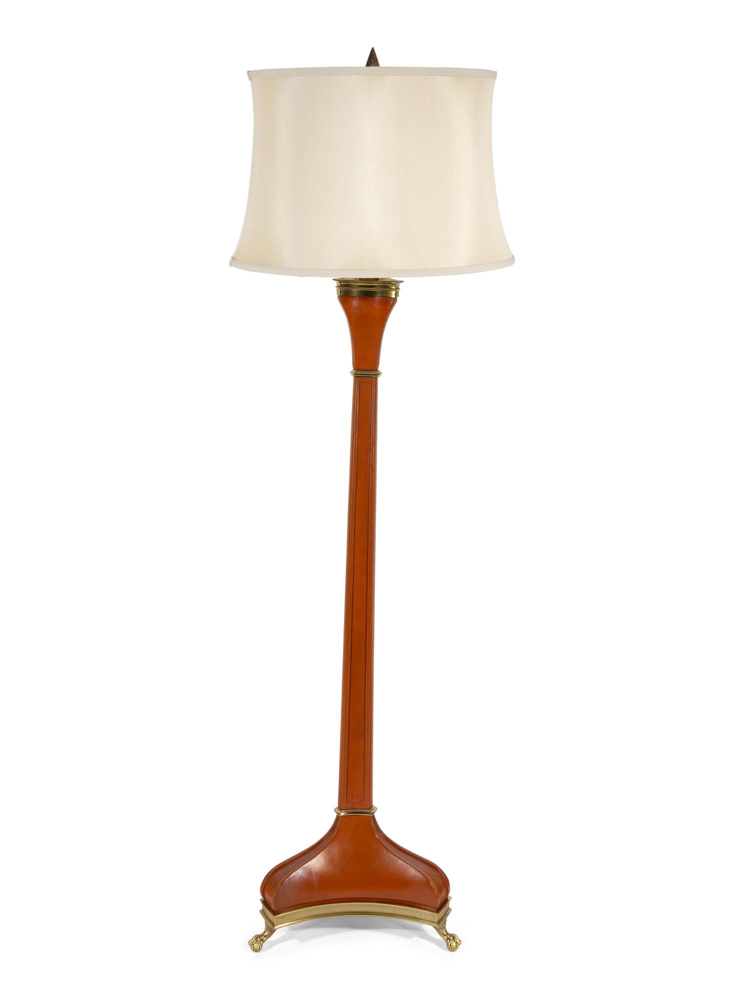 A French Leather and Gilt Metal Floor Lamp