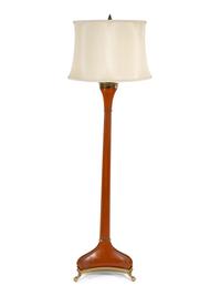 A French Leather and Gilt Metal Floor Lamp
