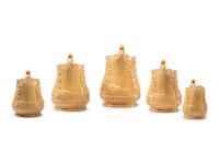 Five Graduated Abolitionist Yellowware Pitchers with Molded Scenes from Uncle Tom's Cabin