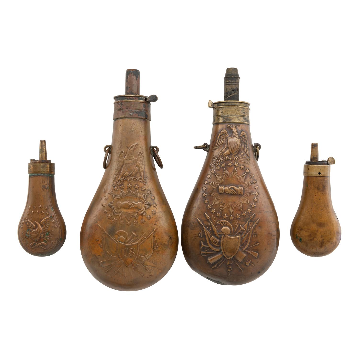 Lot of Four Brass Powder Flasks