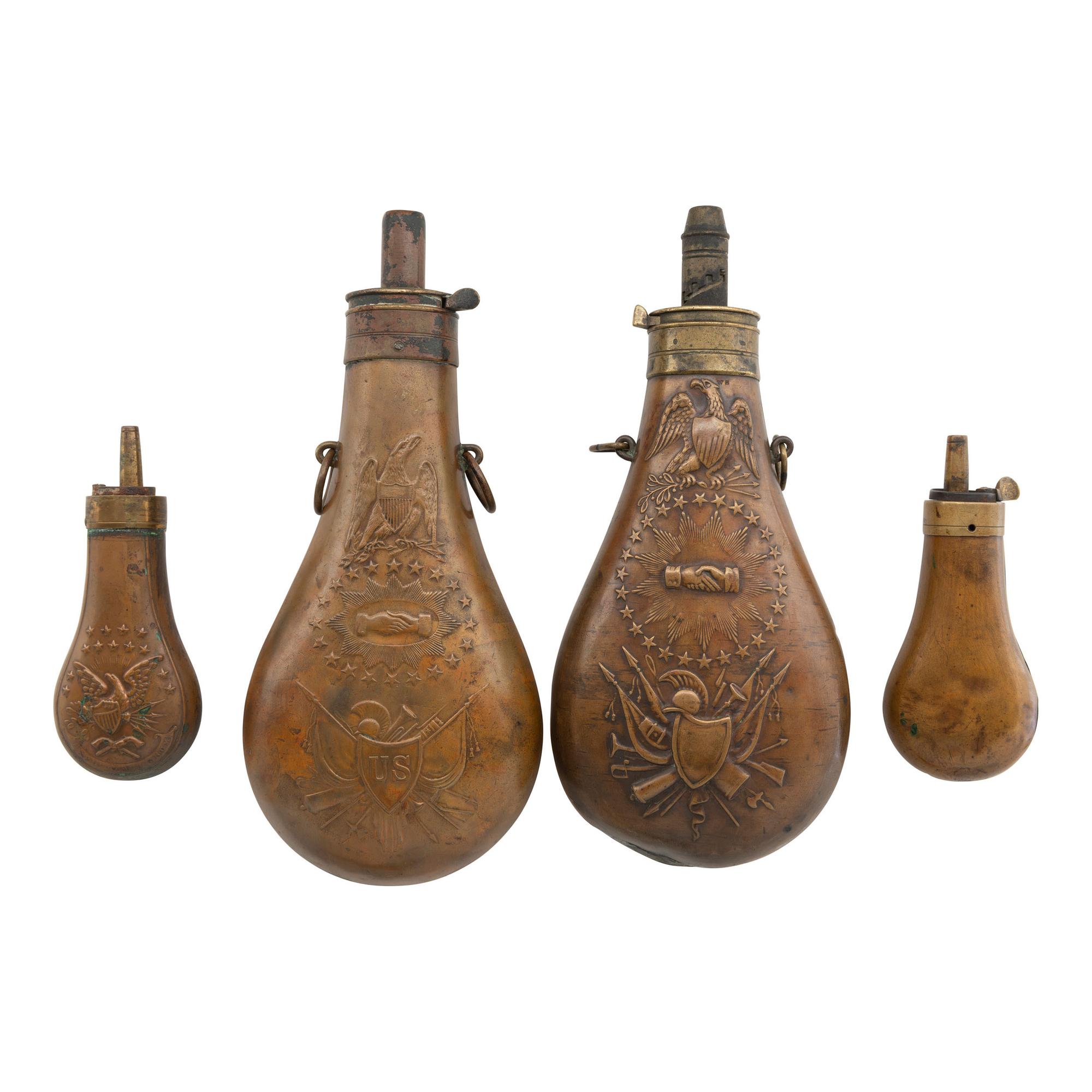 Lot of Four Brass Powder Flasks
