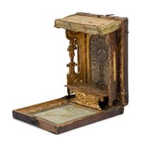 A German Leather-Cased Giltwood Traveling Altar