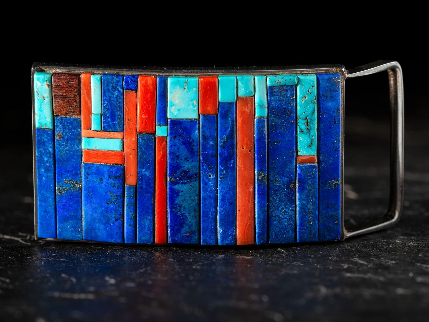 Silver and Mosaic Inlay Belt Buckle