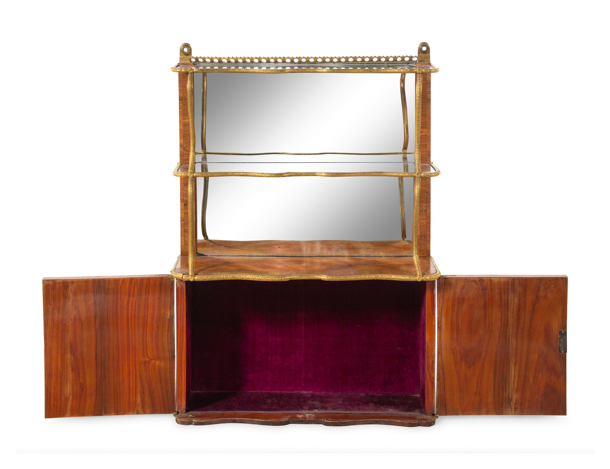 A Louis XV Style Porcelain and Bronze Mounted Tulipwood Veneered Hanging Étagère