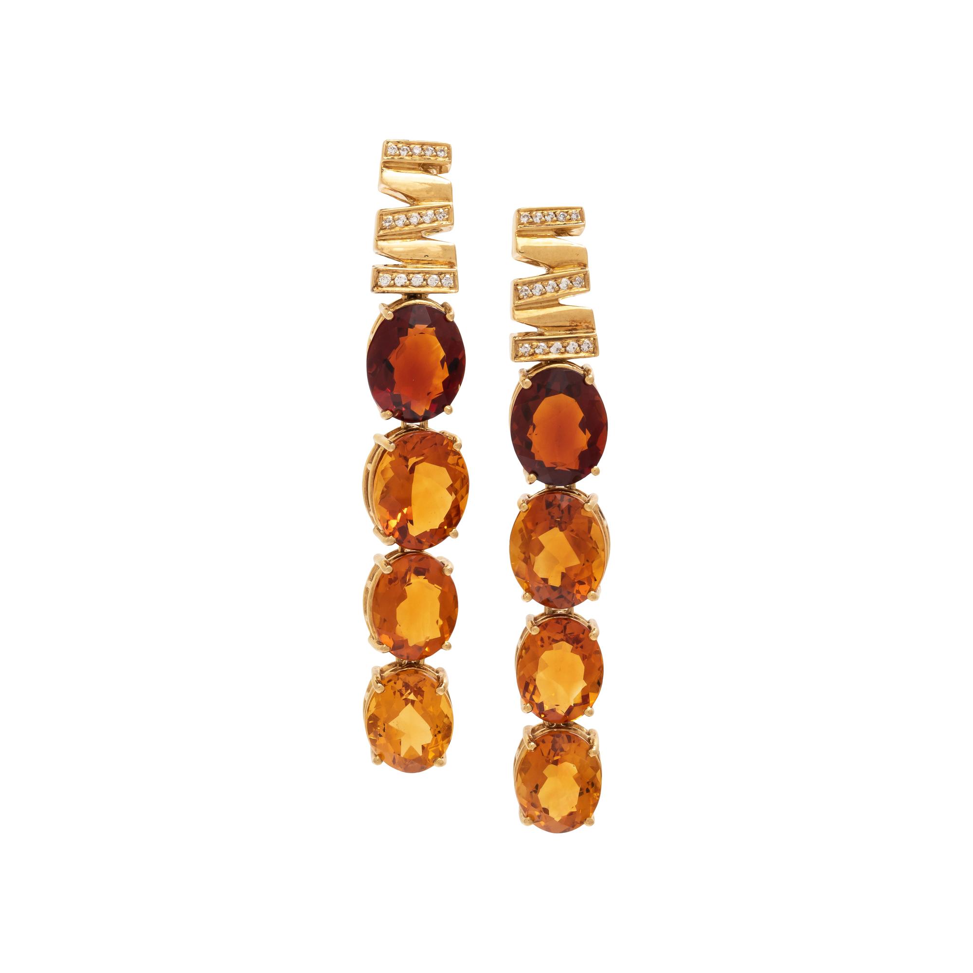 CITRINE AND DIAMOND PENDANT EARRINGS