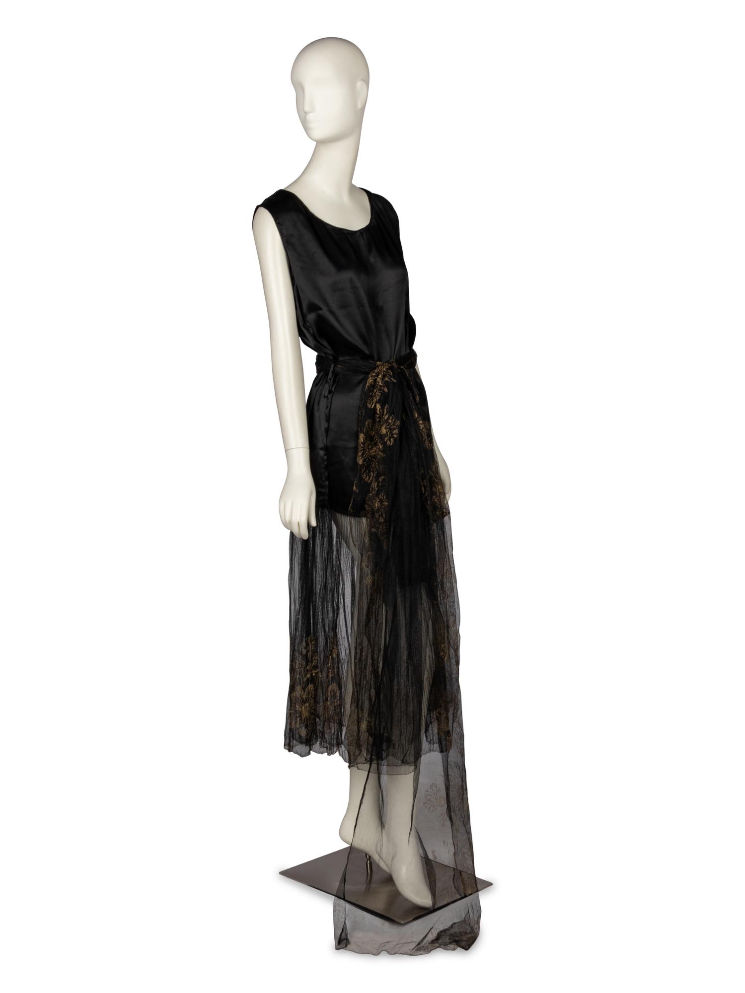 Black Satin & Lace Dress, c. 1920's