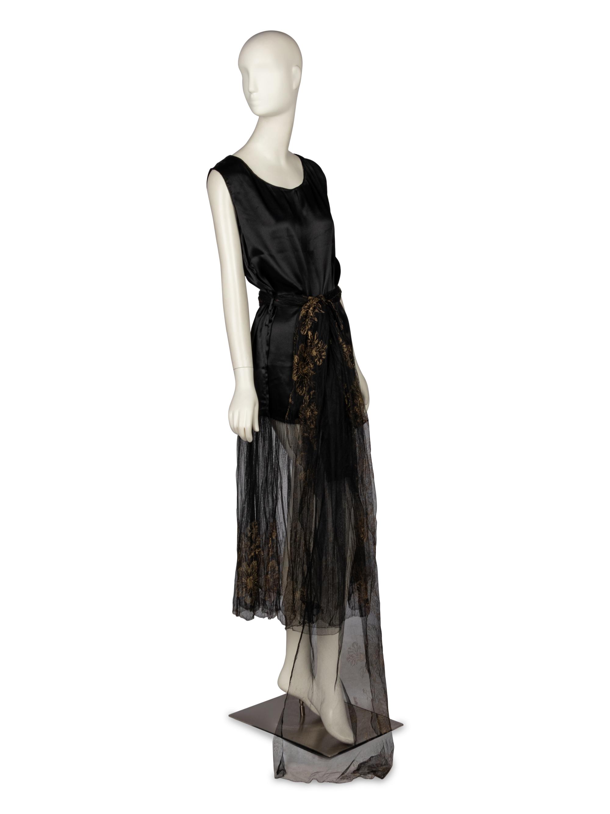Black Satin & Lace Dress, c. 1920's