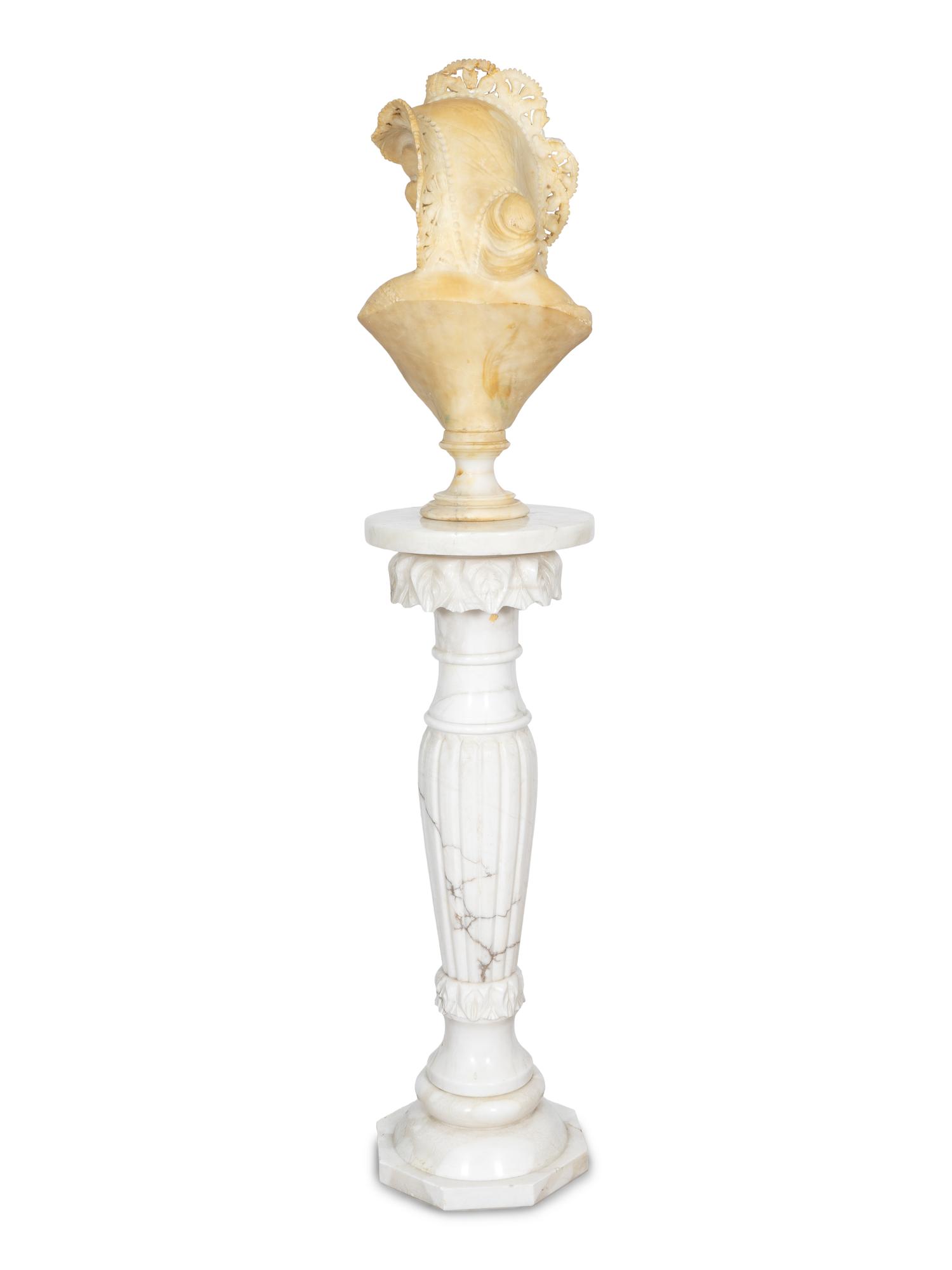 Two Italian Carved Alabaster Busts with Associated Marble Pedestals
