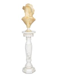 Two Italian Carved Alabaster Busts with Associated Marble Pedestals