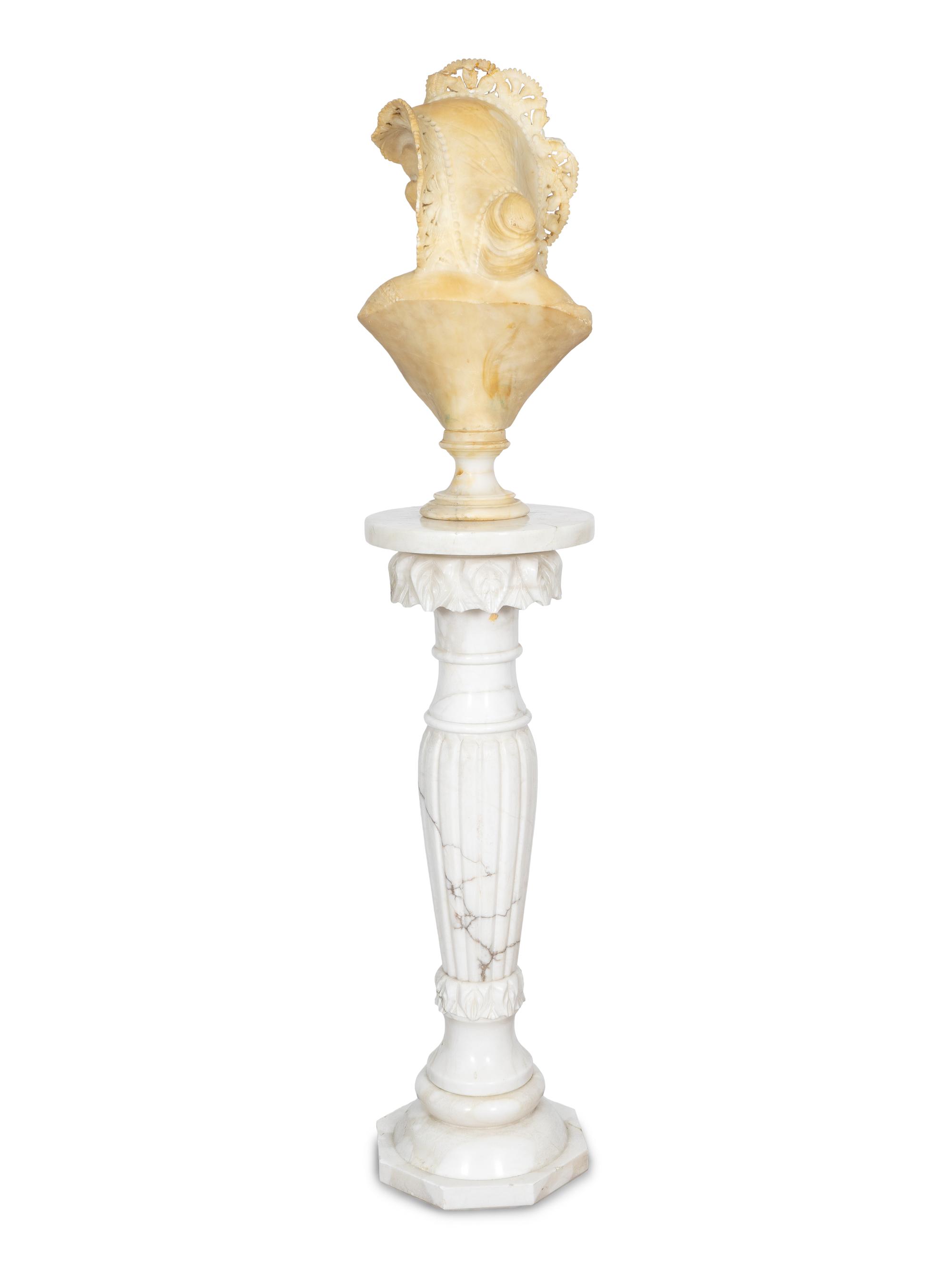 Two Italian Carved Alabaster Busts with Associated Marble Pedestals