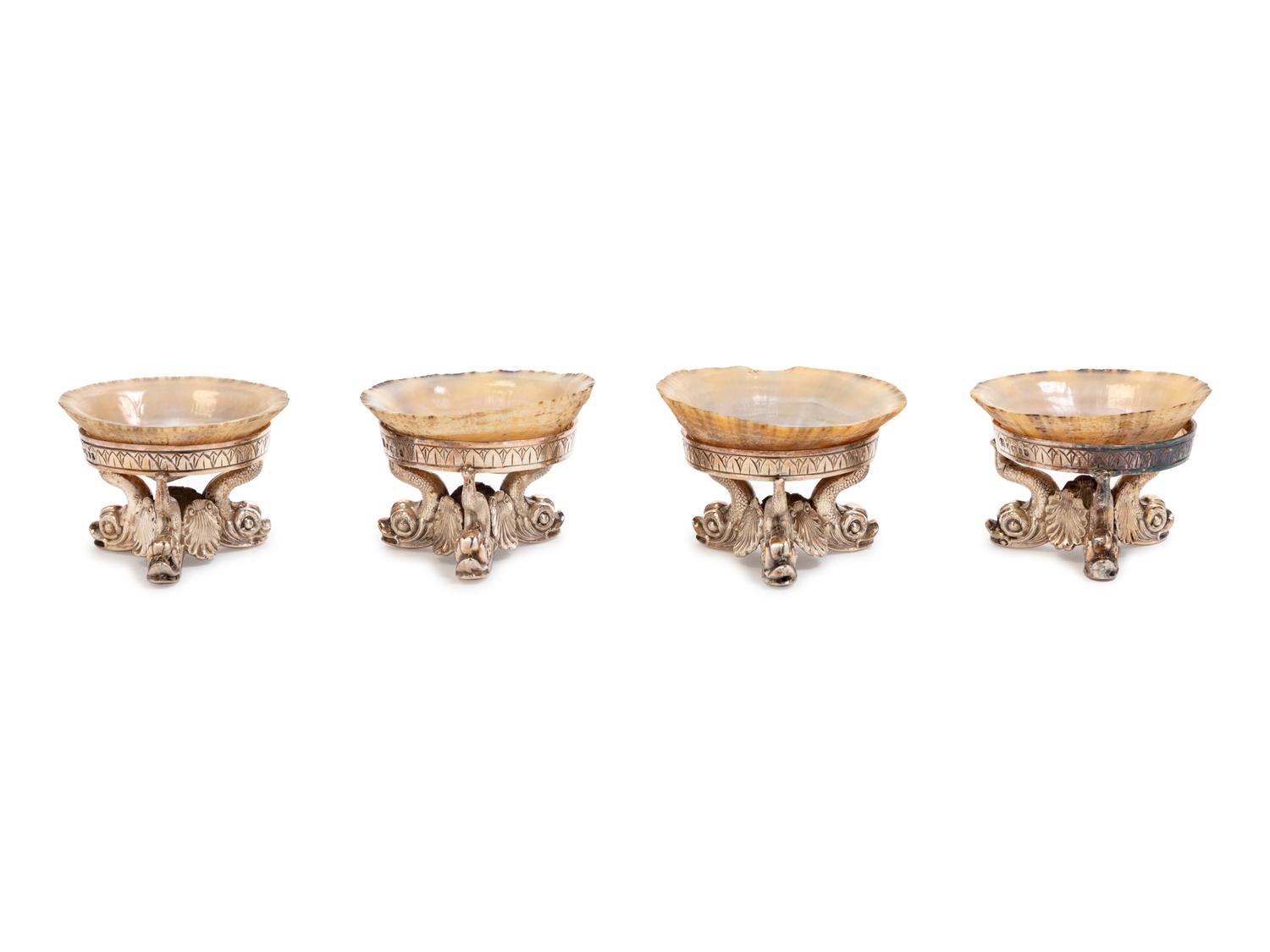 A Set of Four Victorian Shell-Inset Silver Salt Cellars