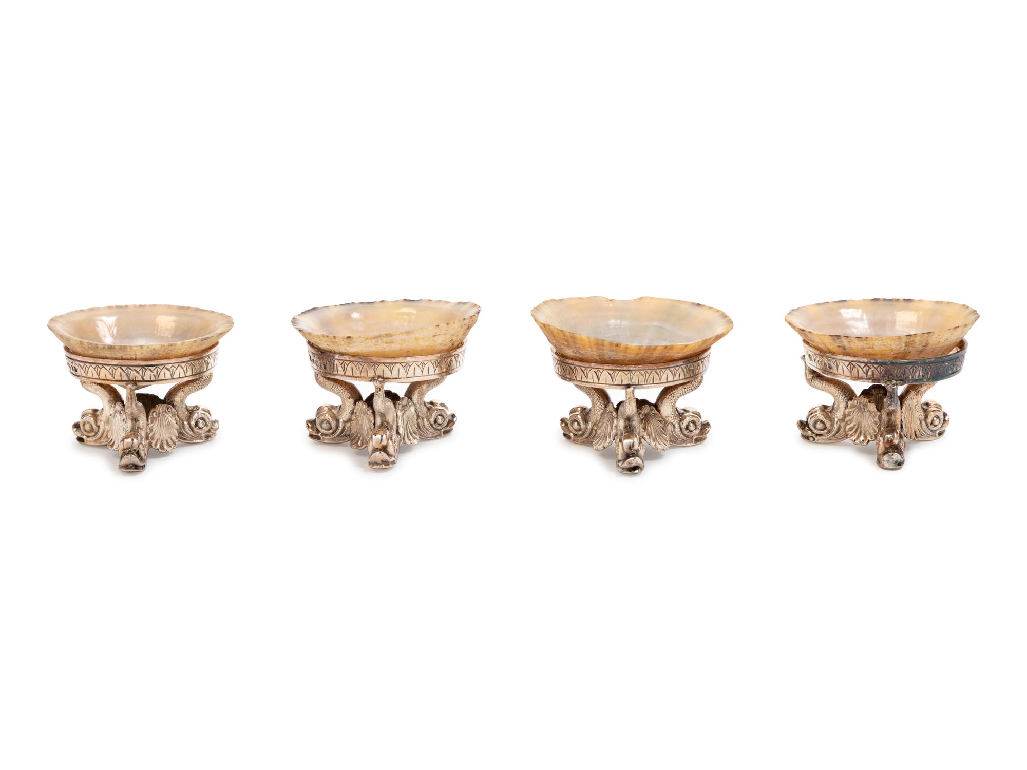 A Set of Four Victorian Shell-Inset Silver Salt Cellars