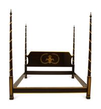 A Regency Style Ebonized and Gilt Four-Poster Bed