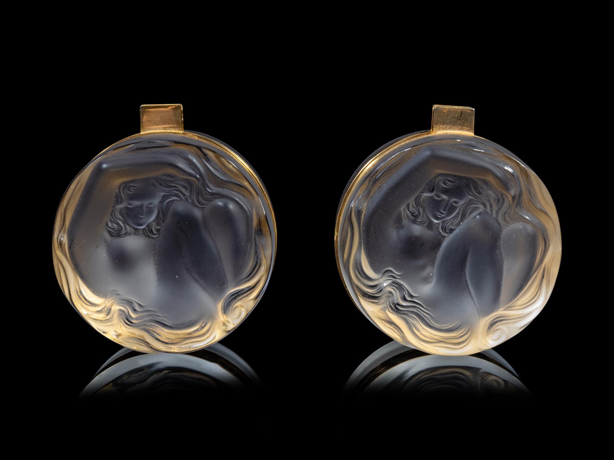 Two Lalique Boxes, a Lalique Coupe and a Lalique Clairefontaine Perfume Bottle