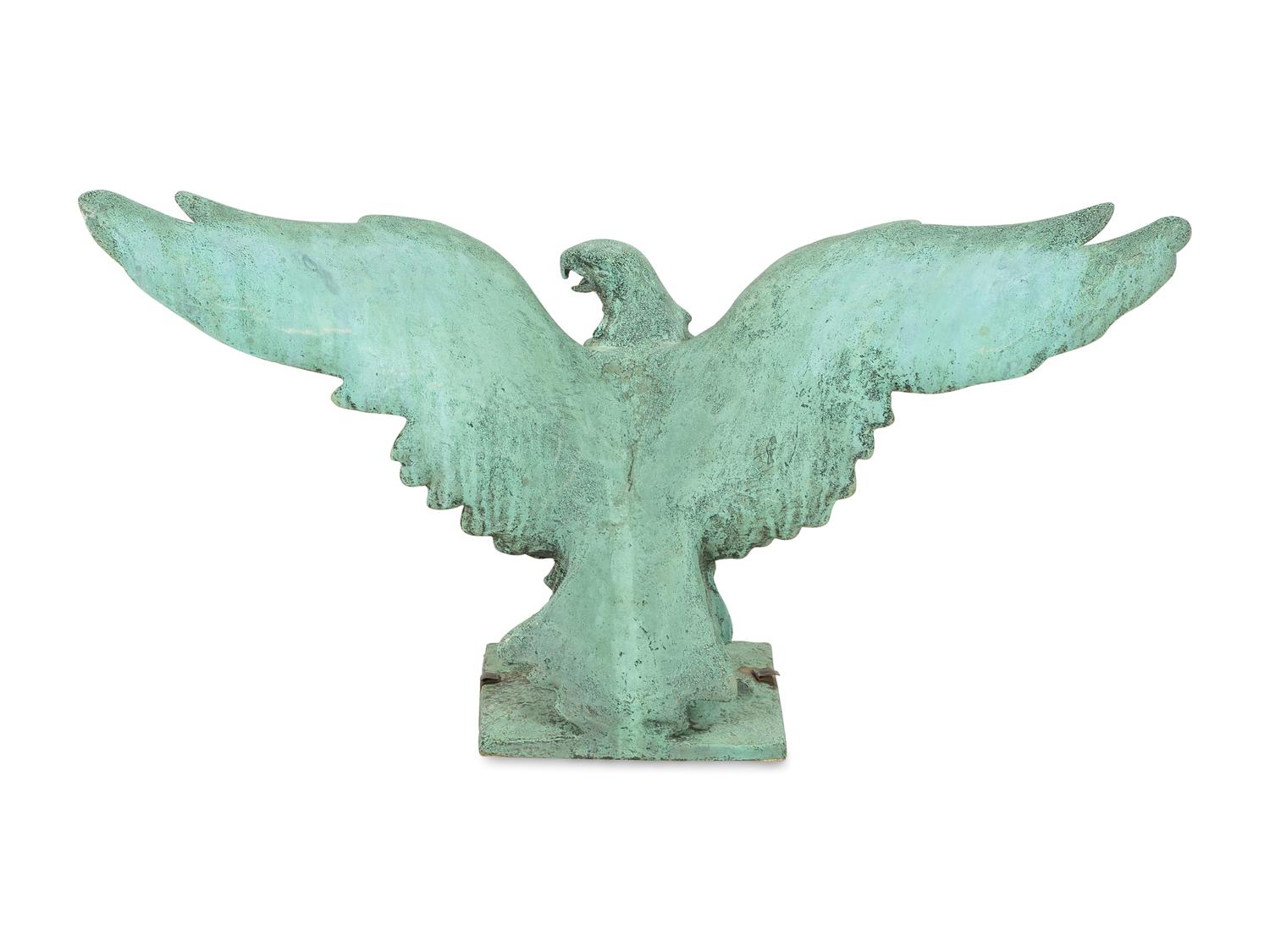 A Patinated Cast Metal Eagle Architectural Ornament with Verdigris Patina
