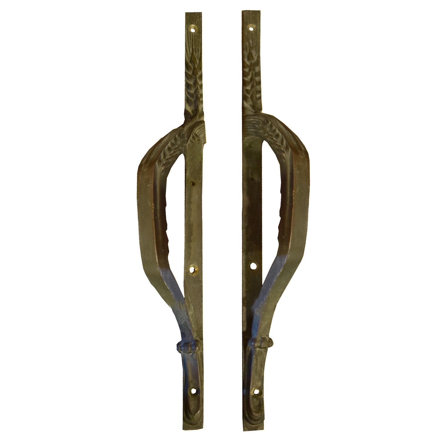 A Pair of Bronze Door Handles 2.5" W x 3.5" D x 20.25 "H — Italy, 20th Century