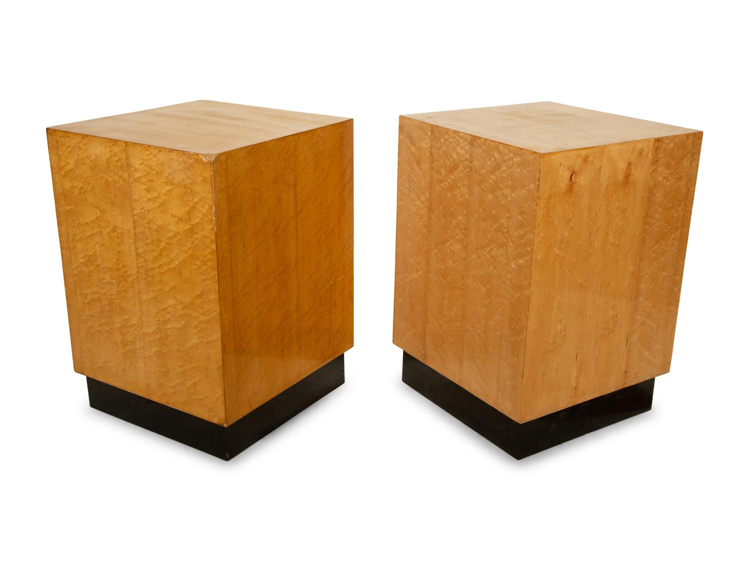 A Pair of Contemporary Maple Veneered Pedestal Tables