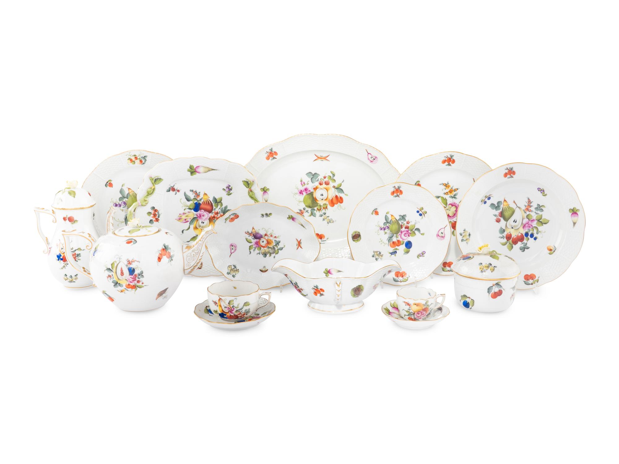 A Herend Fruits and Flowers Porcelain Dinner Service