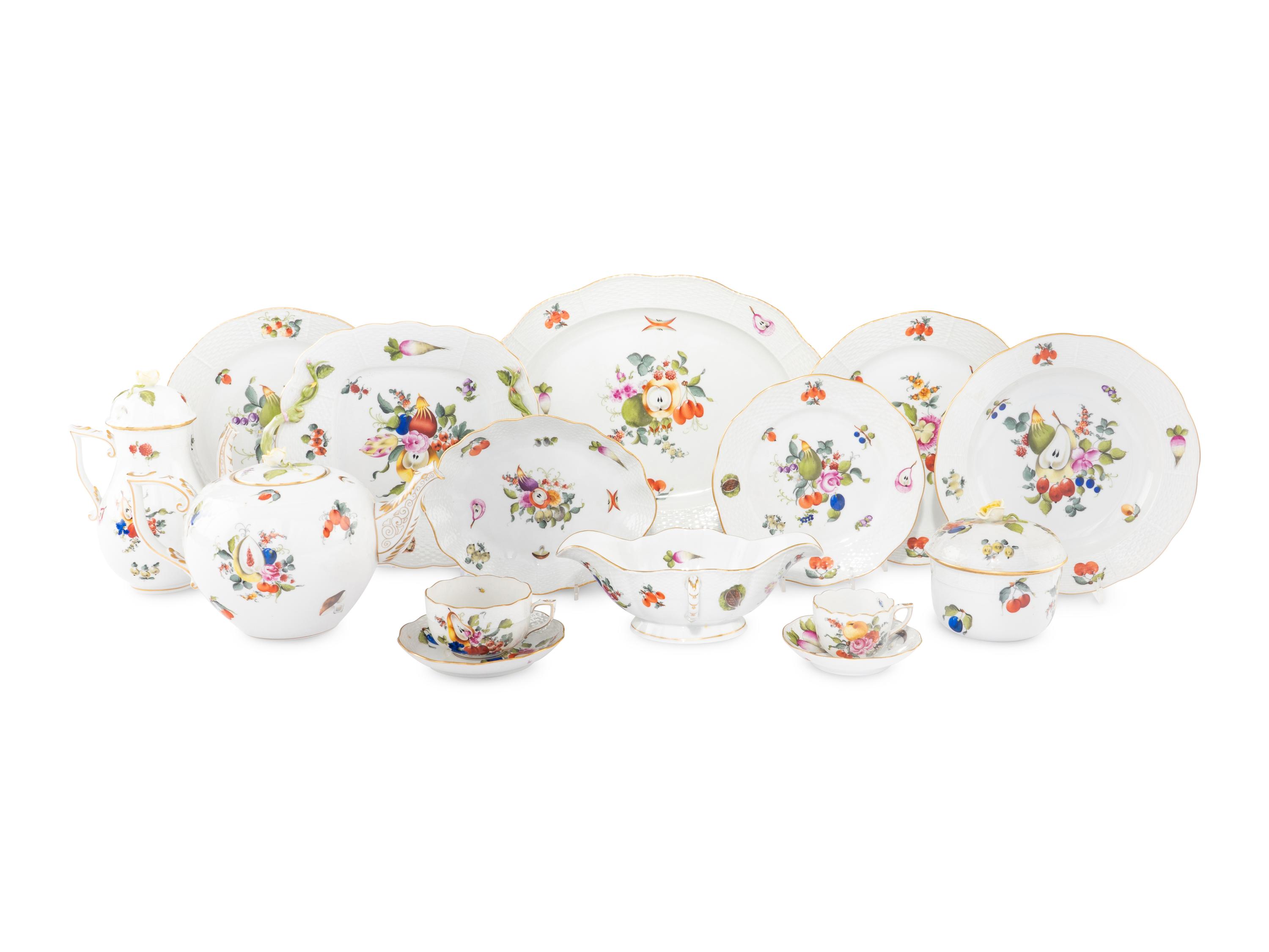 A Herend Fruits and Flowers Porcelain Dinner Service