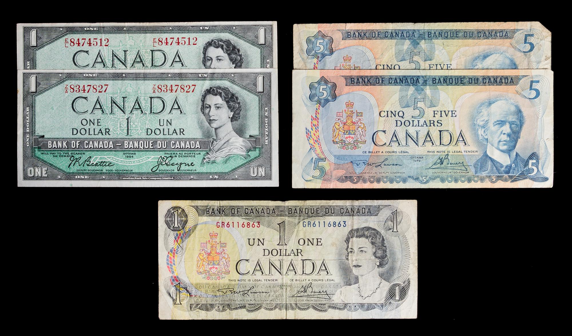 A Collection of Five Canandian Bank Notes